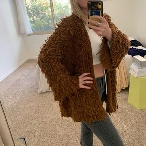 Funky shaggy chestnut open bell sleeve cardigan